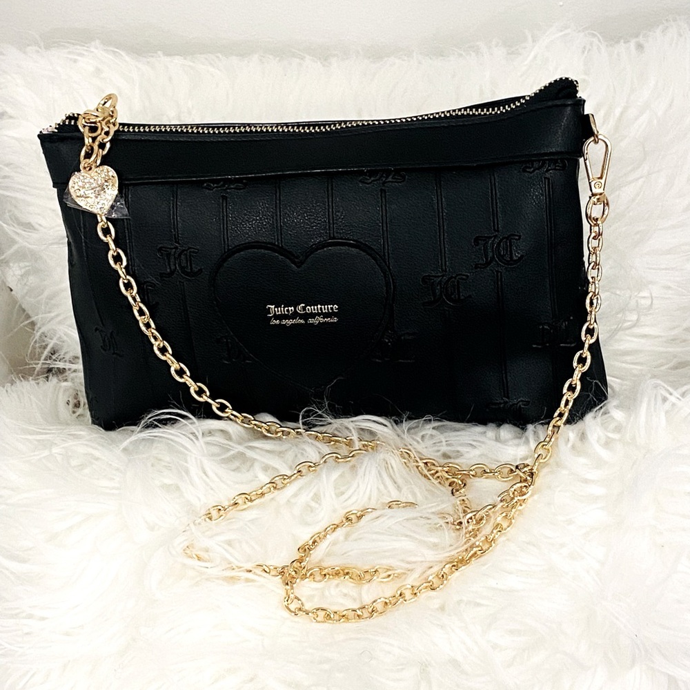Juicy Couture Black Faux Leather Crossbody Bag with Gold Chain - Picture 3 of 11